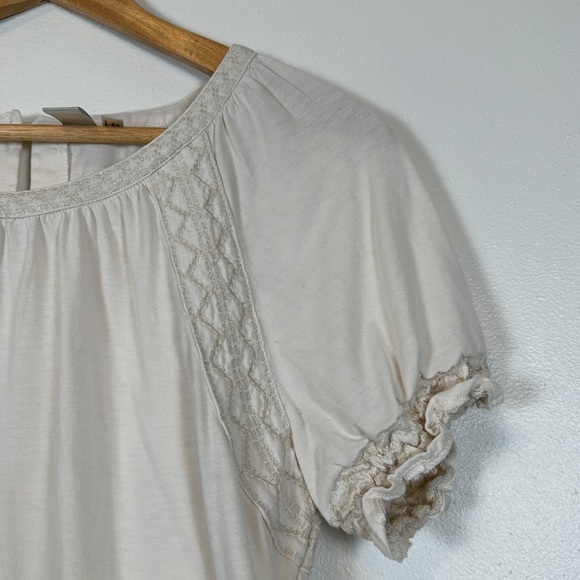 Aventura Cream Short Sleeve Shirt Top Womens Medium Embroidered Cottagecore Boho - Picture 2 of 11